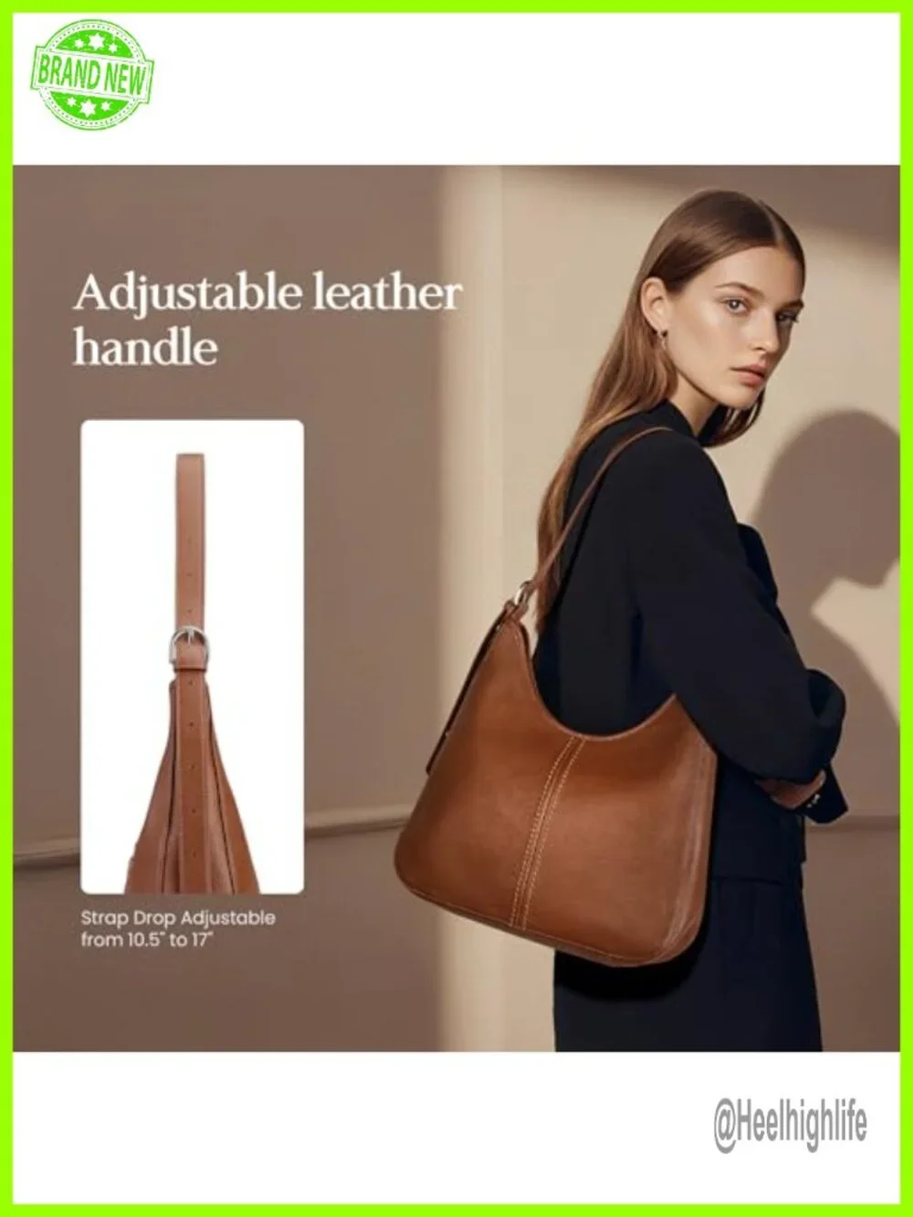 Genuine Leather Hobo Bag for Women, Top Grain Real Leather Shoulder Bag with